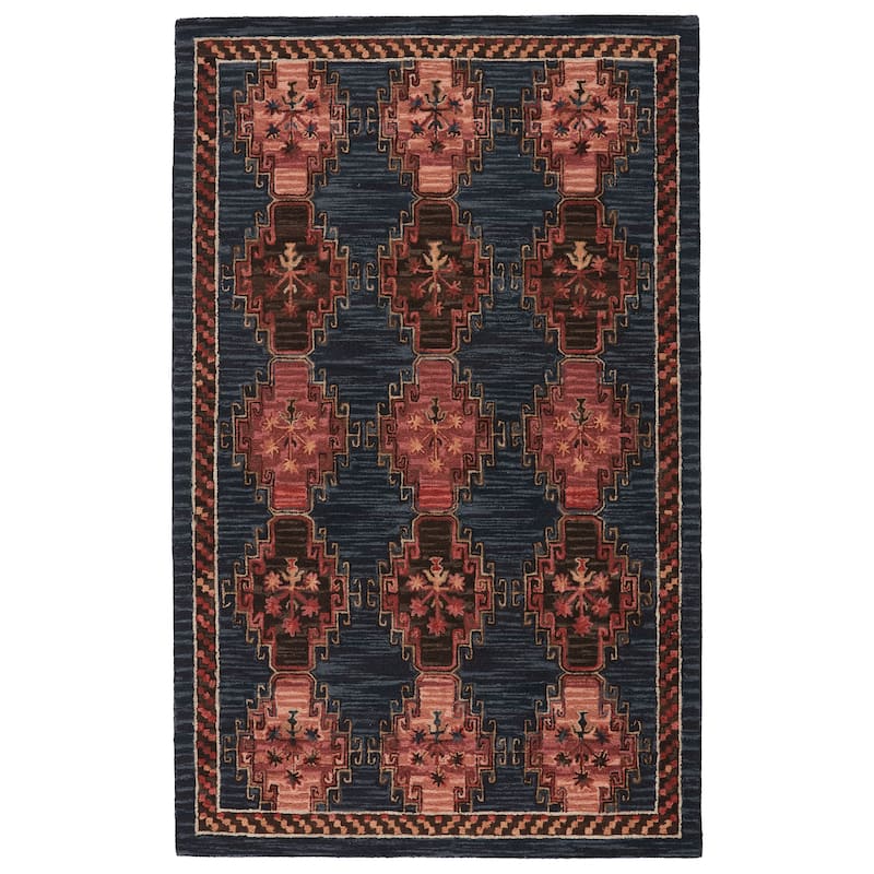 Kyoto Handmade Tribal Dark Blue/ Pink Area Rug - 8' x 10' - Rectangle