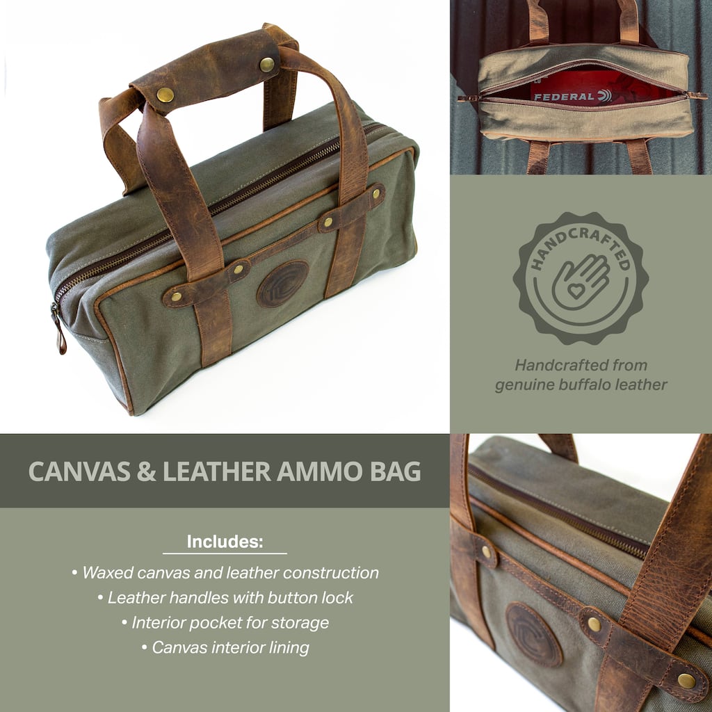 Outdoor Leisure Products Model CT10003 Canvas and Leather Ammo Bag