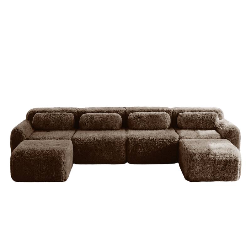 Homy Casa Chocolate Plush Fabric Non-Slip Modular Floor Sofa Sectional