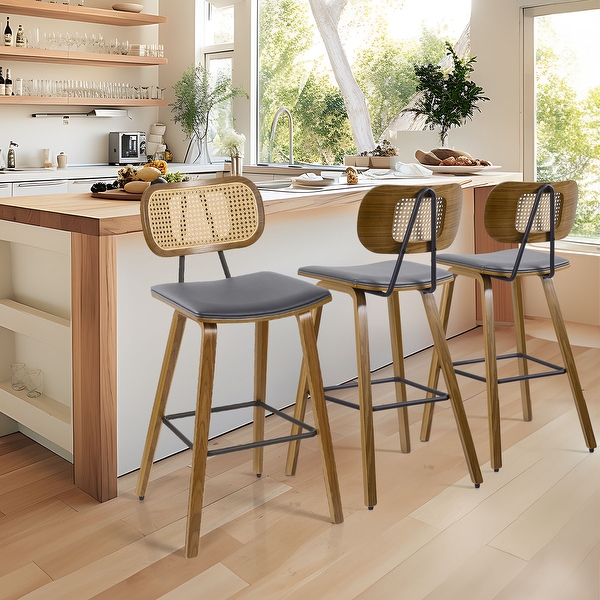 26 inch Wood Counter Height Bar Stools with Rattan Back On Sale Bed Bath Beyond 37003652