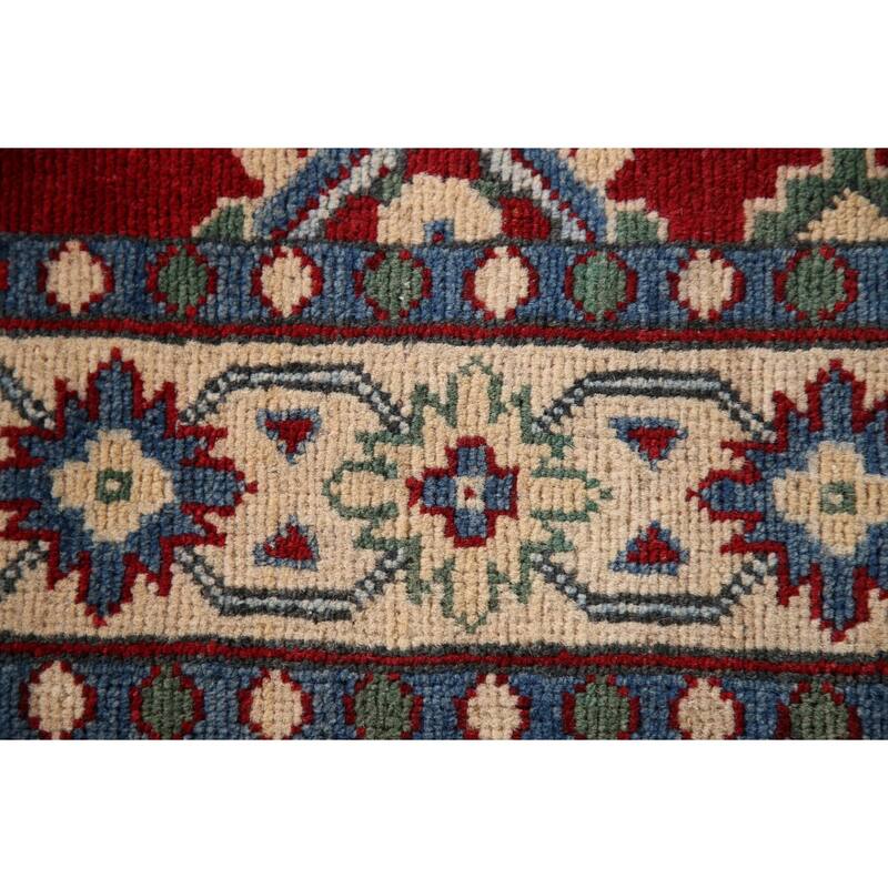 Geometric Red Kazak Oriental Accent Rug Handmade Wool Carpet - 3'3"x 4'6"