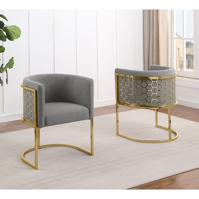 Best Quality Furniture 19" Teddy Fabric Gold Chrome Iron Frame Set of 2. - N/A