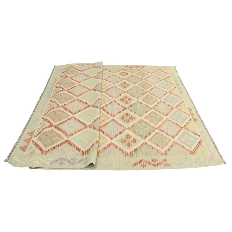 Sun Faded Flatweave Lela Red/Ivory Rug - 6'6" x 9'7"