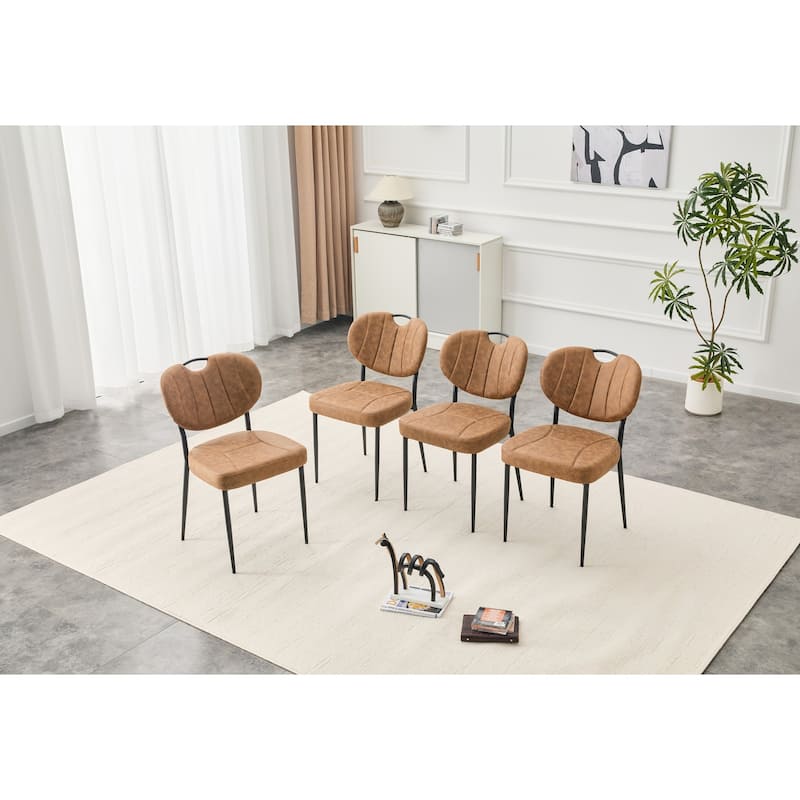Set of 4, 20" PU Leather Upholstered Dining Chairs with Metal Legs - Light Brown