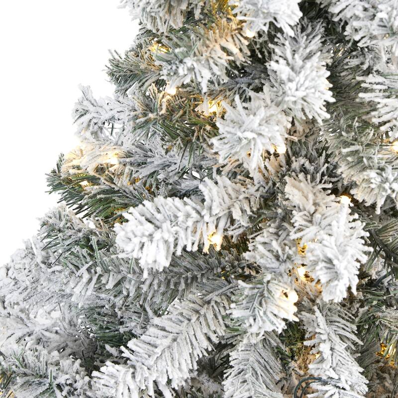 4' Pre-Lit Flocked Rock Spruce Artificial Christmas Tree, Warm Clear LED Lights - 4 Foot