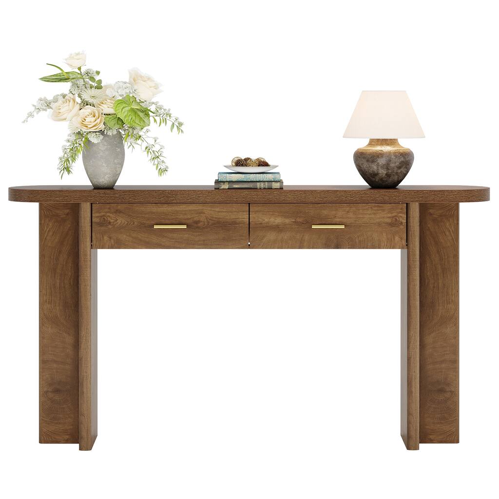 63-Inch Console Table with 2 Drawers, Farmhouse Curved Entryway Table