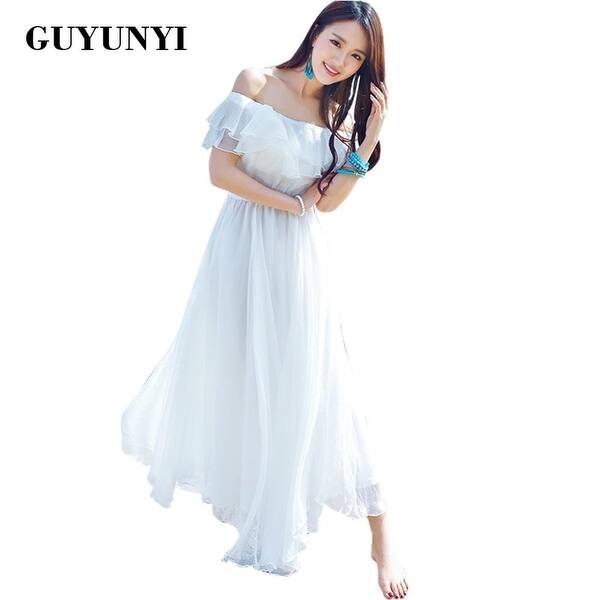 Shop Guyunyi Boho Style Long Dress Women Off Shoulder Beach Summer