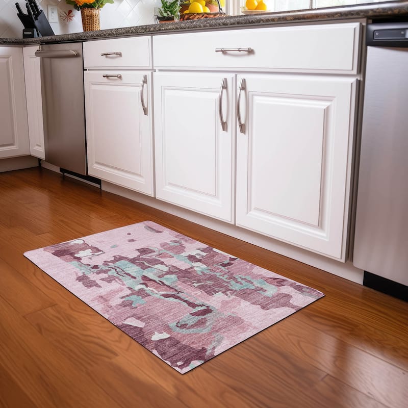 Machine Washable Indoor/ Outdoor Abstract Glam Chantille Rug - Pink - 1'8" x 2'6"