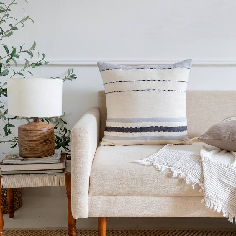 Sevita Ivory/Gray Striped Cotton Throw Pillow