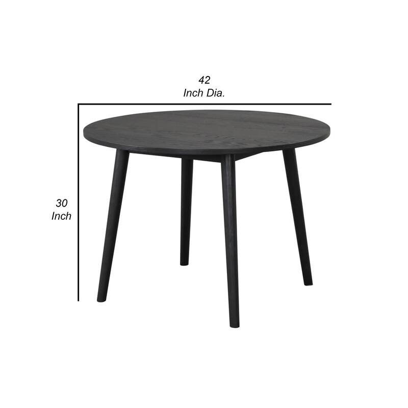 Yely Round Dining Table, Shaker-Style Legs, Black Rubberwood, 42 Inch