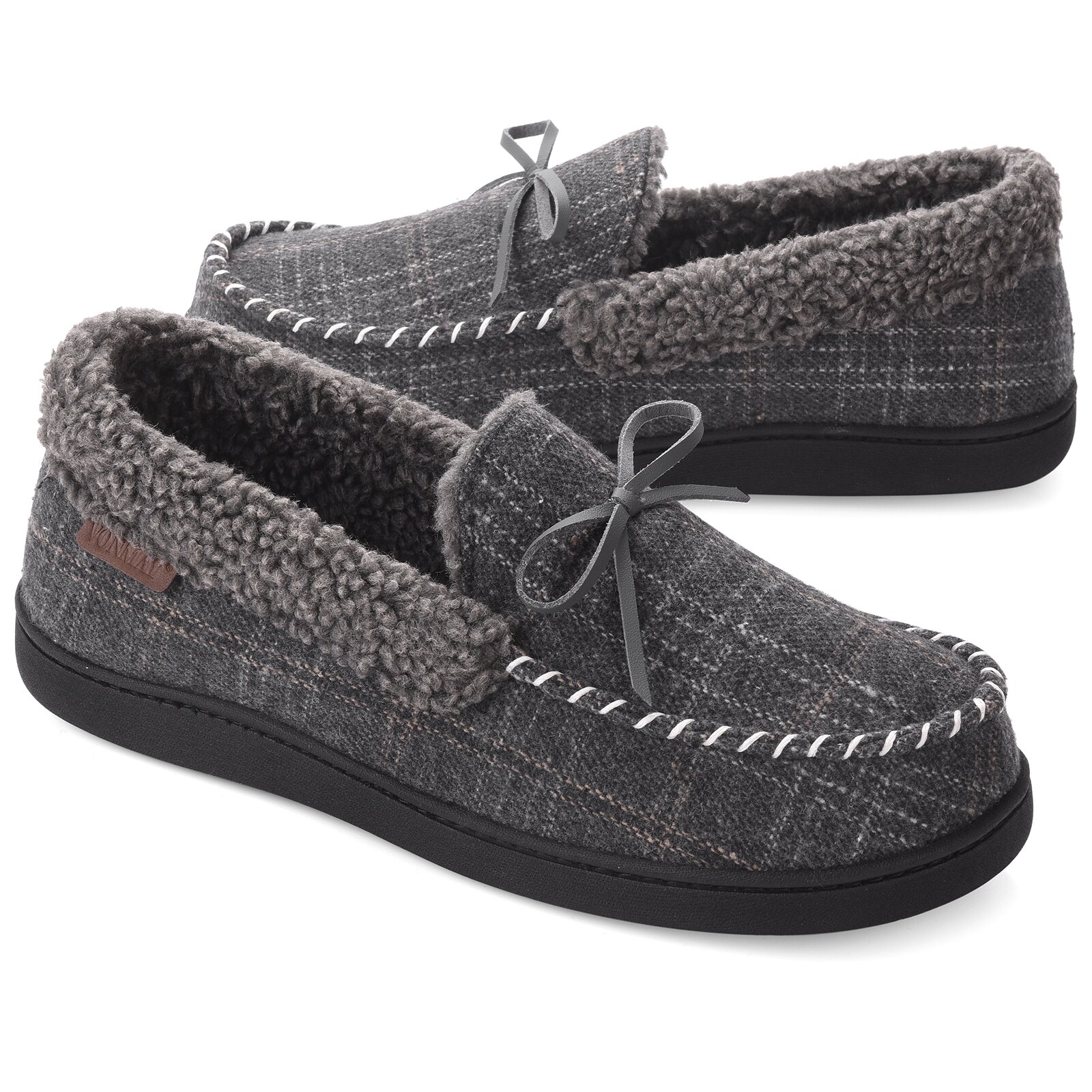 Men\'s Dark Grey Flat Cozy Memory Foam Anti Skid Soft Slip On House Slipper Shoes Amazon.com | VeraCosy Men main image 2