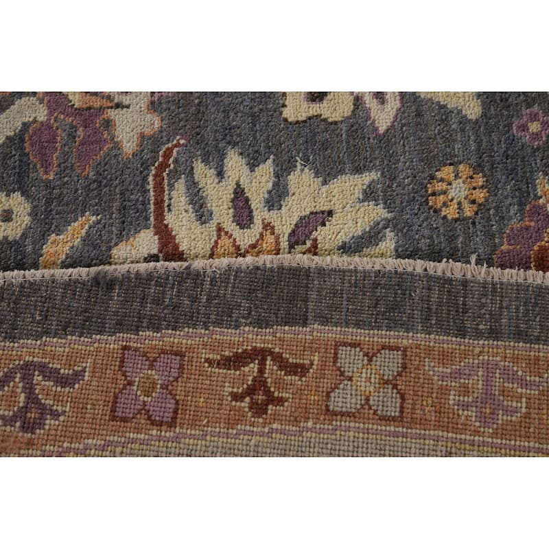 Vegetable Dye Floral Oushak Large Round Rug Handmade Wool Carpet - 11'8" x 11'7"