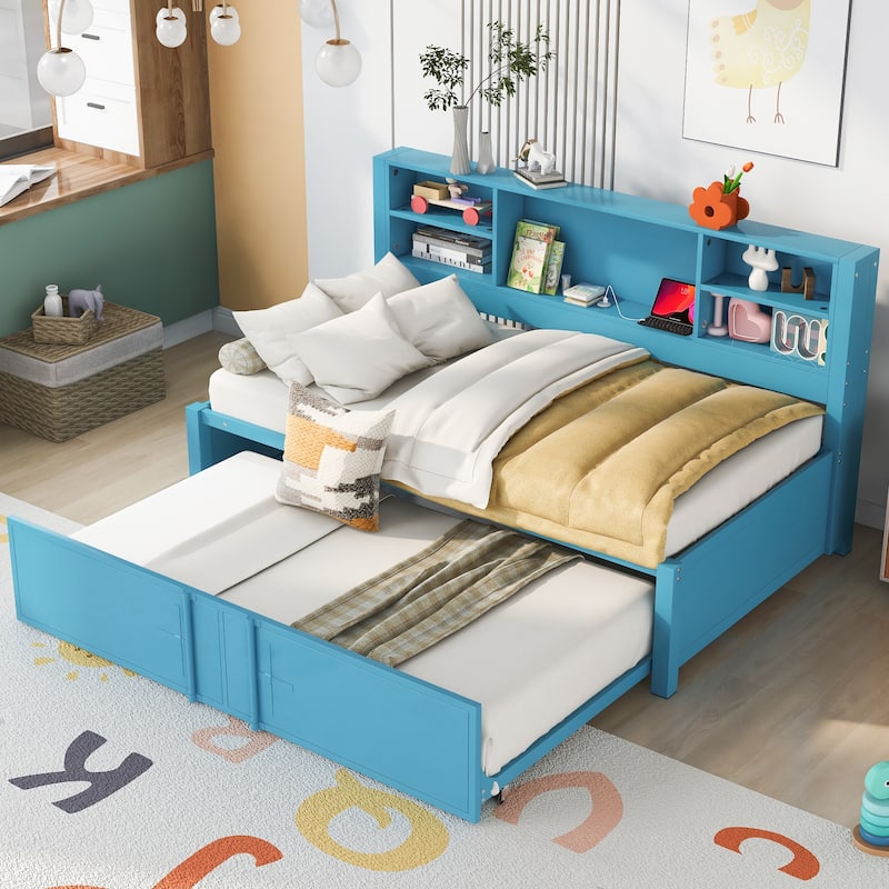 Metal Twin Size Daybed with Twin Size Trundle - Blue