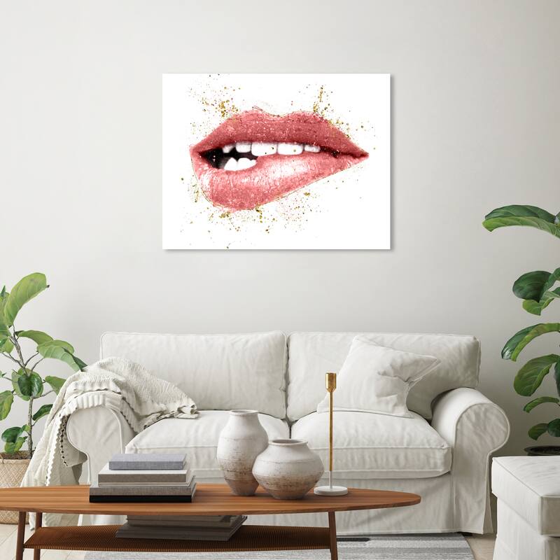 Wynwood Studio Canvas Fashion and Glam Blush Lip Bite Pink and Glam Wall Art Canvas Print - 20 x 30