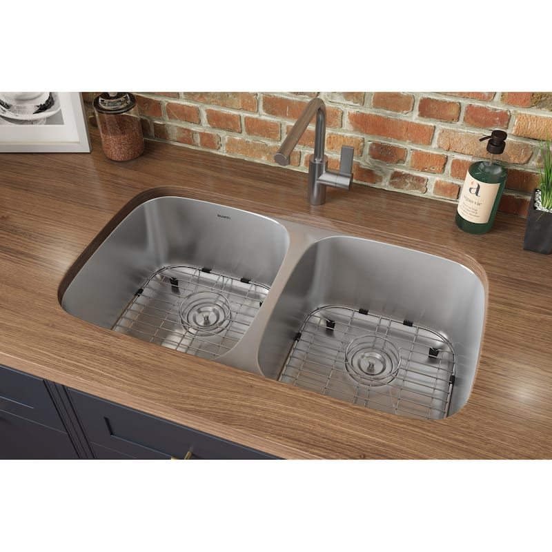 Ruvati 32-inch Undermount 50/50 Double Bowl 16 Gauge Stainless Steel Kitchen Sink - RVM4300 - 32-1/8″ x 18″