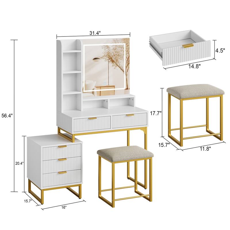 Makeup Vanity Desk with Mirror and Lights