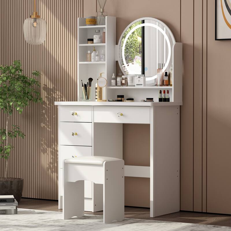 Timechee 31.5" Wide Makeup Vanity Set with Stool, Mirror,3 Color Light - 31.5"W
