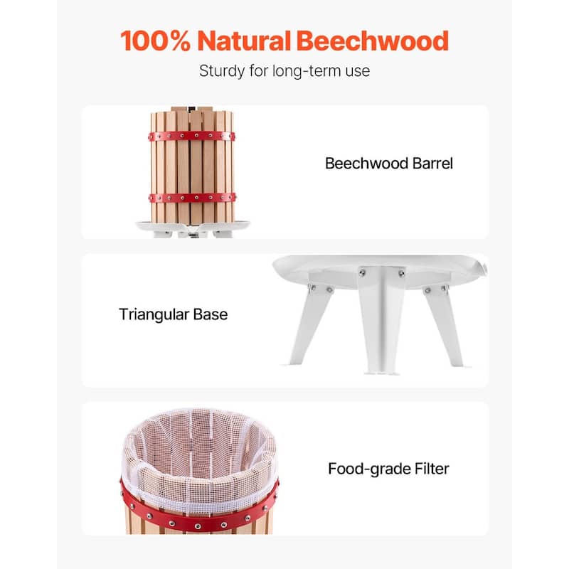 Natural Beech Wood Manual Fruit Wine Press for Fresh Juice Olive Oil and Cheese Extraction