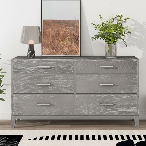 Modern Solid Wood Grey Grain 6 Drawers Dresser - Bed Bath & Beyond -  37211468