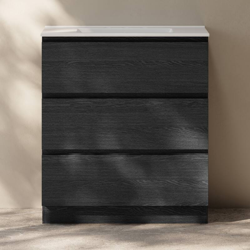 Liberte 30" Freestanding Bathroom Vanity In Black Oak With 3-Hole Widespread Sink Top - 30