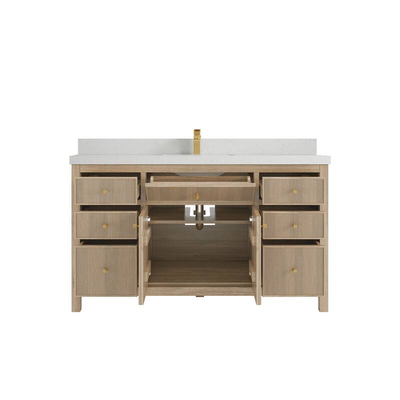 Willow Collections 60 in. W x 22 in. D Sonoma Teak Wood Single Sink Bathroom Vanity with Countertop