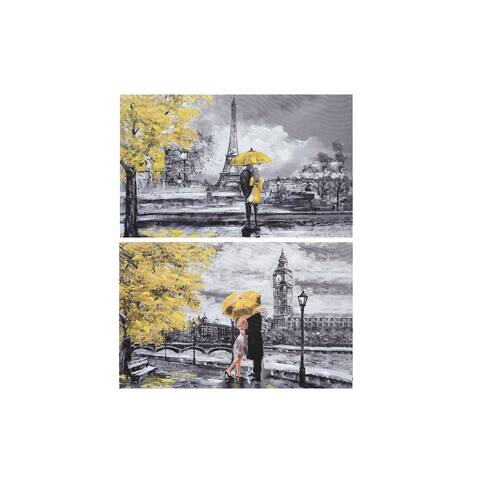 IH Casa Decor Hand Painted Canvas Wall Art Dates With The Golden Umbrella - Set of 2
