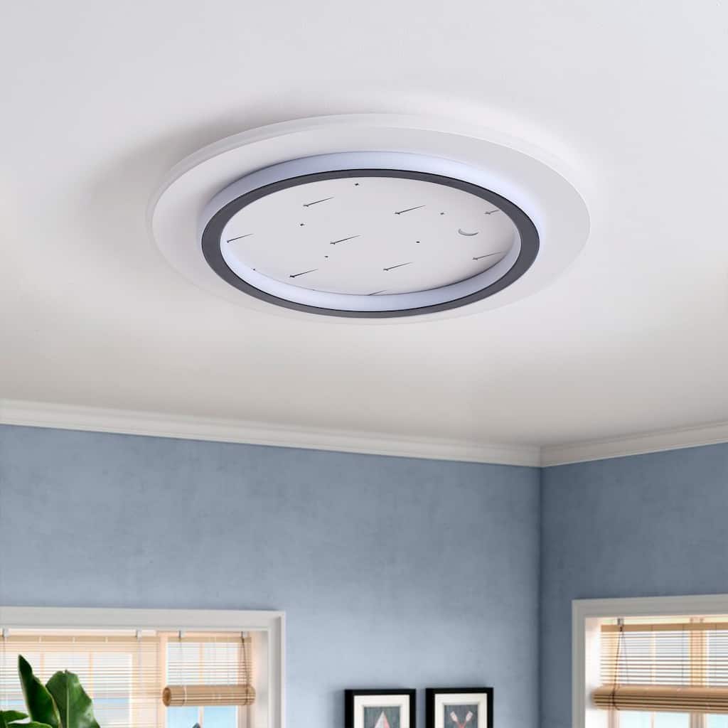 1-Light Decorated with Stars and Moon Circular Shape LED Flush Mount Lighting - 19"D×19"W×19"H