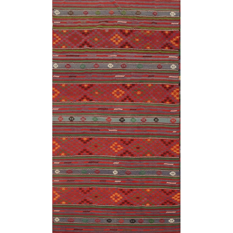 Hand Woven Oriental 100% Wool Carpet Southwestern Tribal Red Kilim Area Rug - 12' 0'' X 6' 5''