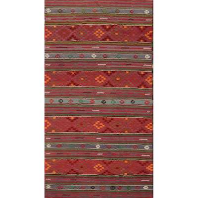 Hand Woven Oriental 100% Wool Carpet Southwestern Tribal Red Kilim Area Rug - 12' 0'' X 6' 5''