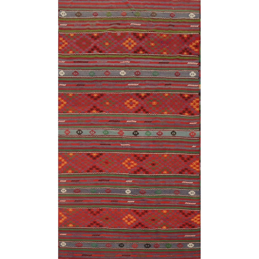 Hand Woven Oriental 100% Wool Carpet Southwestern Tribal Red Kilim Area Rug - 12' 0'' X 6' 5''