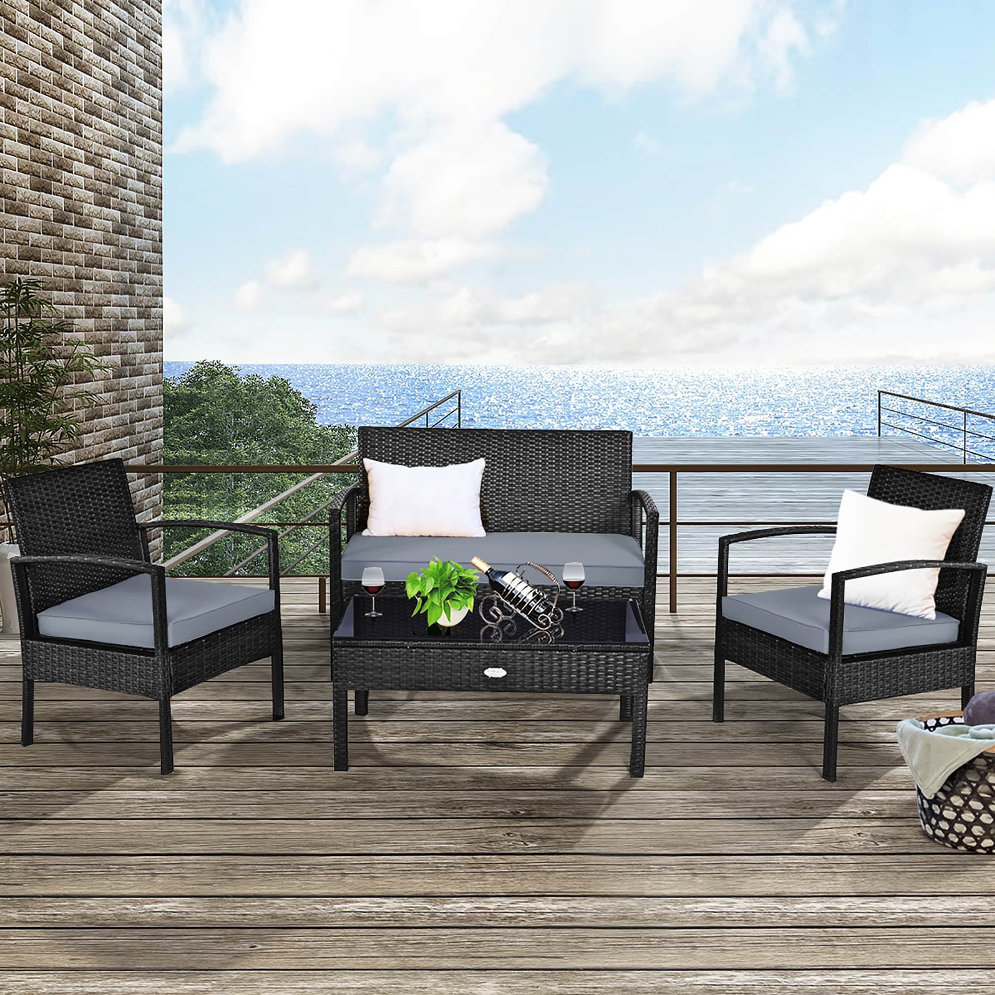 Costway 8PCS Patio Rattan Furniture Set Garden Deck 8 Piece Sets