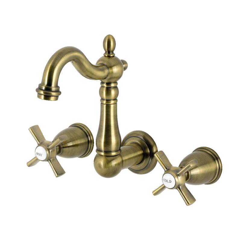 Kingston Brass Millennium Double-Handle Wall Mount Bathroom Faucet - Antique Brass