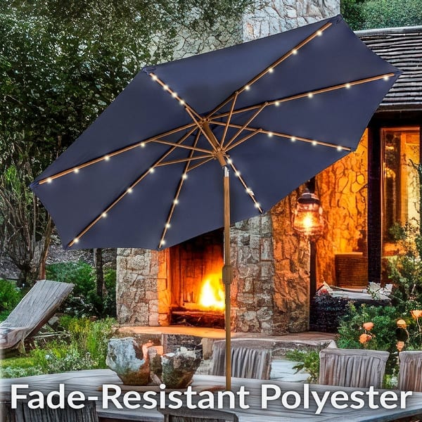 8 ft solar patio umbrella Sunnydaze 8.5 ft Solar Patio Umbrella with Faux Woodgrain Finish - Bed Bath  & Beyond