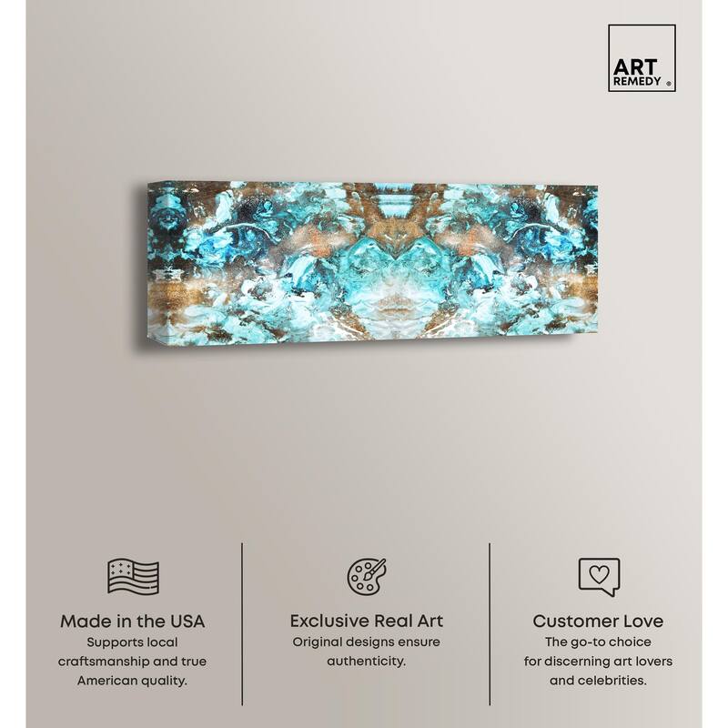 Blazing Blue Gold Long Panoramic Canvas by Art Remedy, Gallery Wrapped