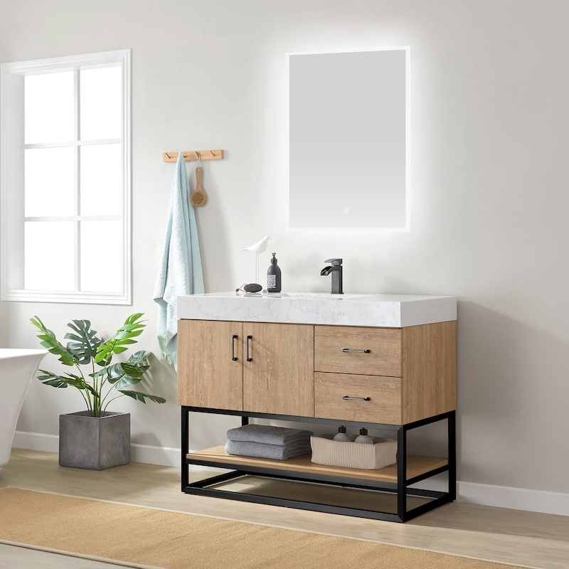 Alistair 42" Single Vanity with White Grain Stone Top without Mirror