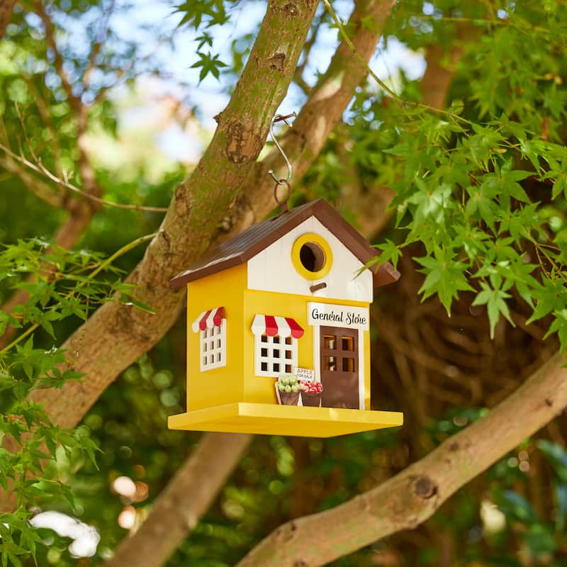 Glitzhome 9.5"H Solid Wood General Store Decorative Garden Birdhouse - 7.00''L X 5.50''W X 9.50''H