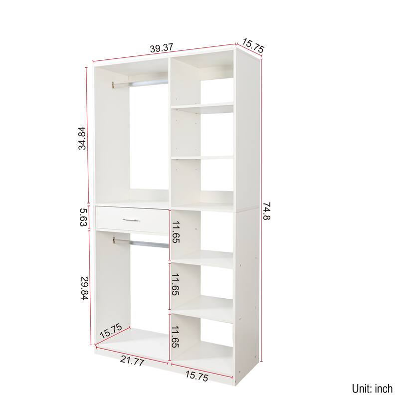 74.8"H Freestanding Open Storage Wardrobe Closet for Bedroom Walk-In Closet Office