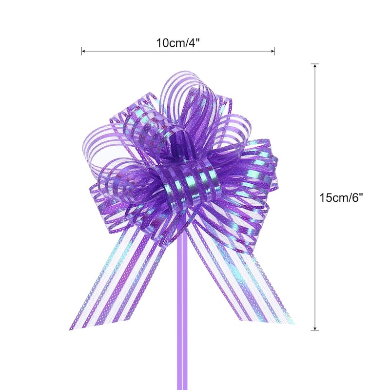 15pcs 6" Large Organza Pull Bow Chiffon Gift Wrapping Bows Ribbon - Purple - 4"