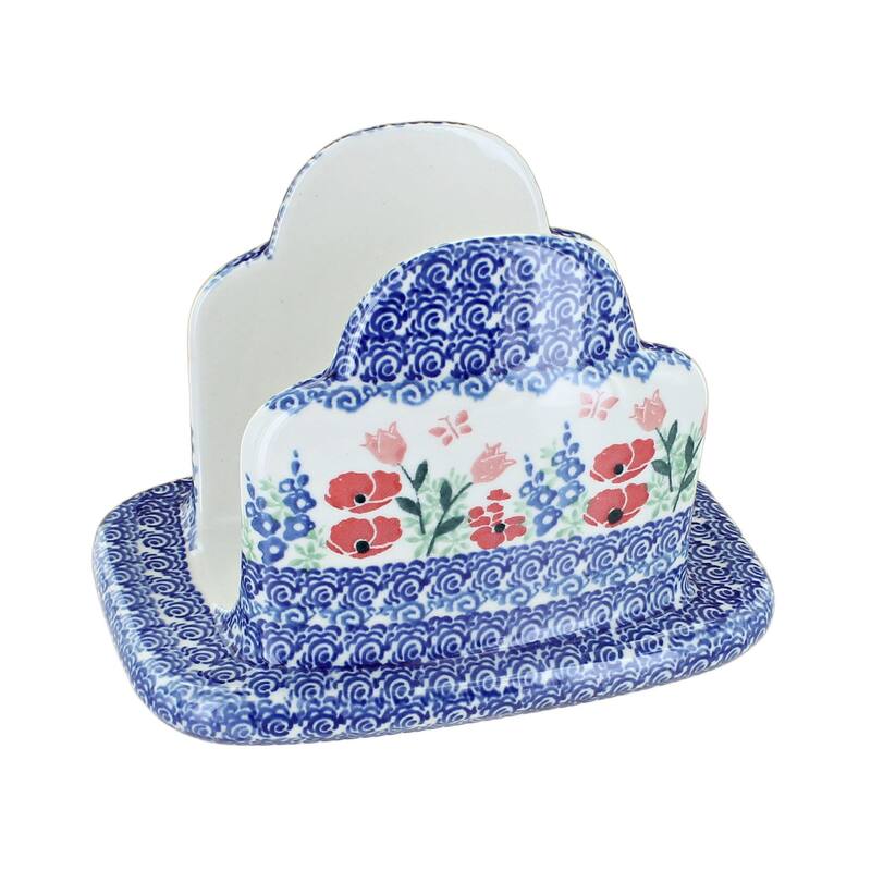 Blue Rose Polish Pottery 487 Ceramika Artystyczna Napkin Holder - Dreaming of Poppies