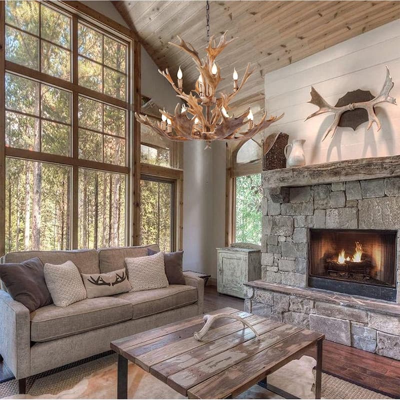 12-Light 2-Tier Polyresin Antler Lighting Fixture