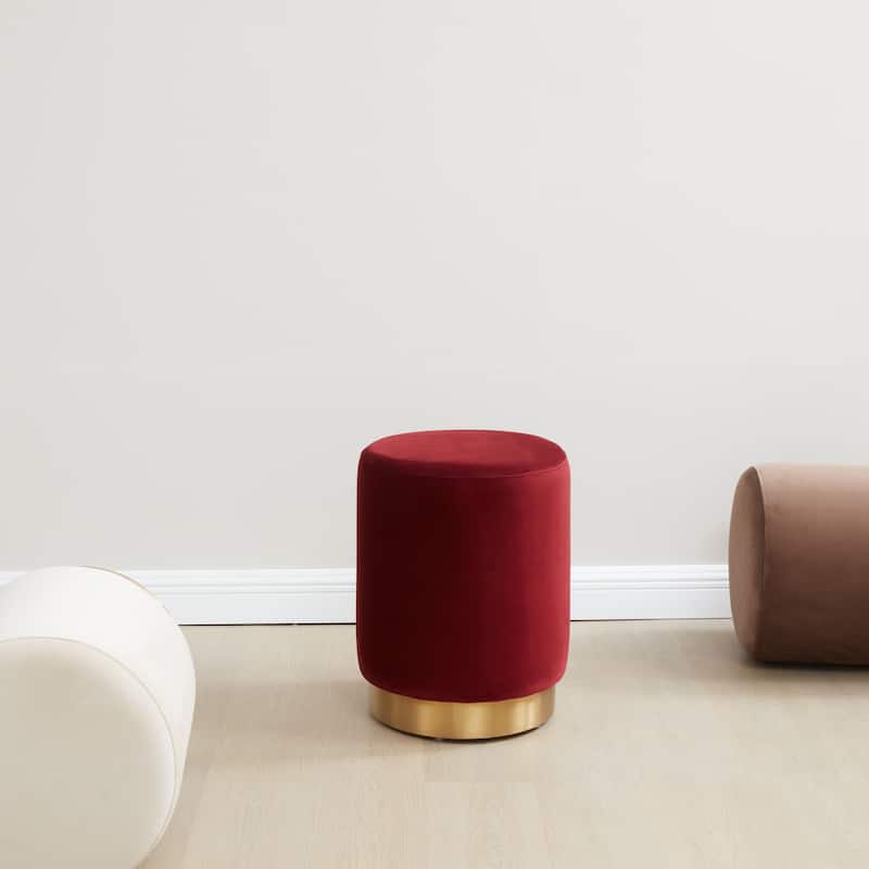 SAFAVIEH Couture Fanka Velvet Ottoman with Brass Base- Navy / Brass - Burgundy/Brass