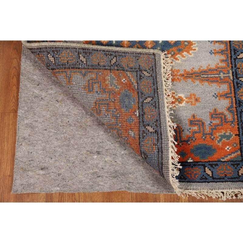 Geometric Viss Indian Runner Rug Handmade Gray Wool Carpet - 2'6"x 9'7"