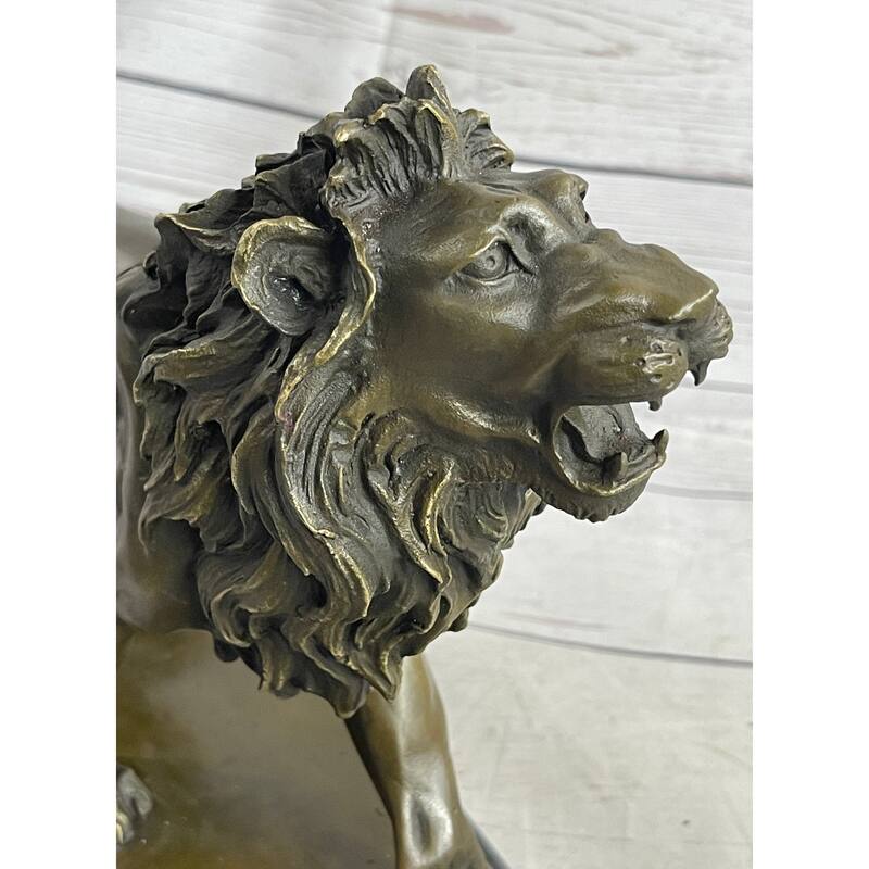 African Imitative Lion Bronze Sculpture Statue By Milo Figurine Marble Base Figure Decor