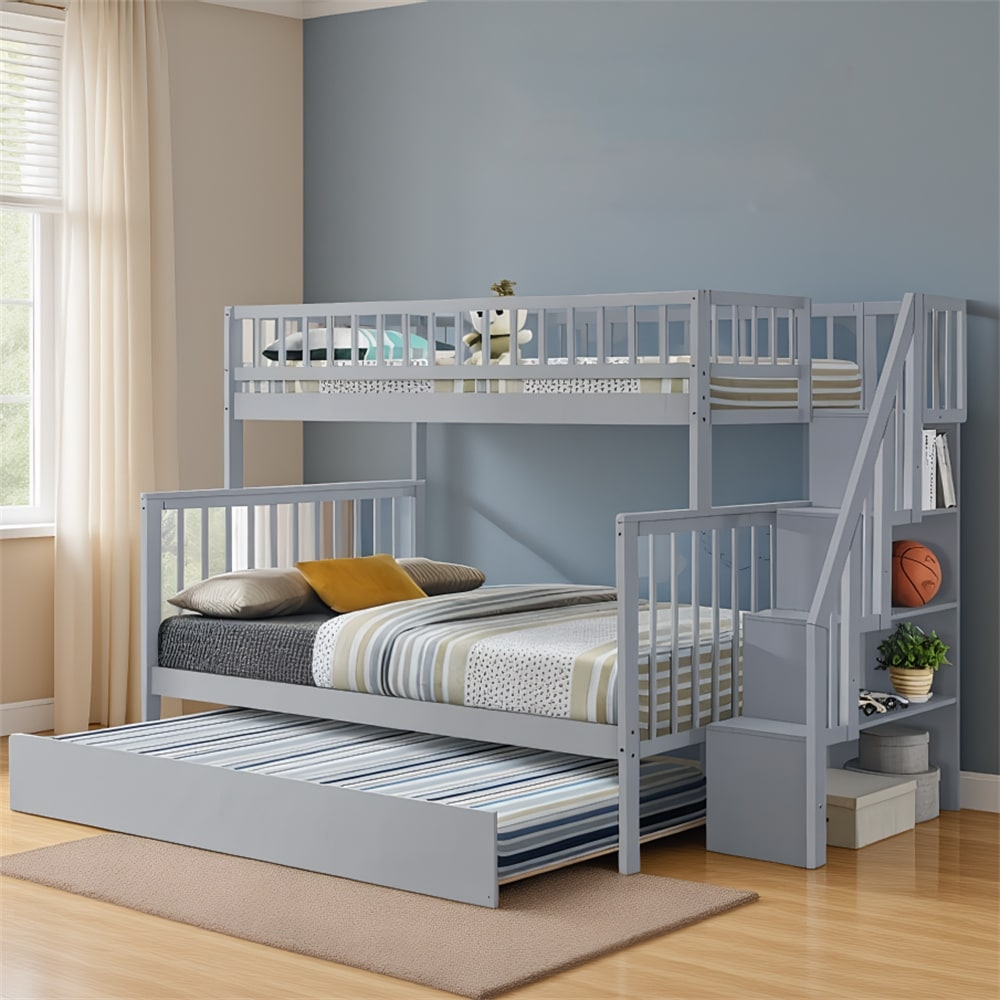 Twin over Full Stairway Bunk Bed with Trundle