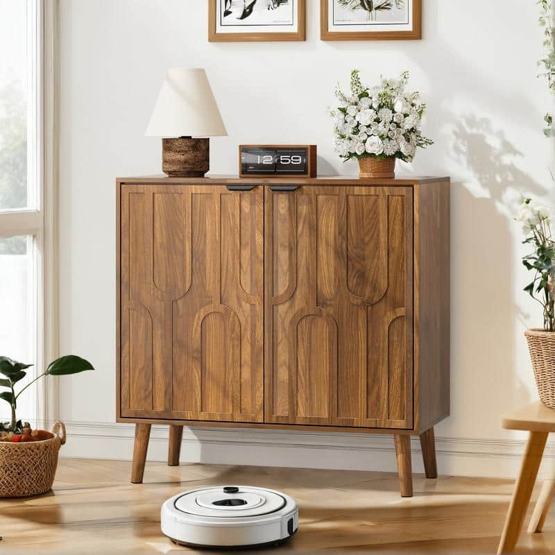 Farmhouse 31.5" Sideboard Buffet Cabinet with Storage for Home Organization - Walnut