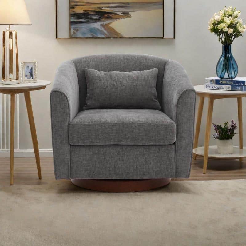 Chenille Swivel Accent Chair with 360° Rotation and Wood Base