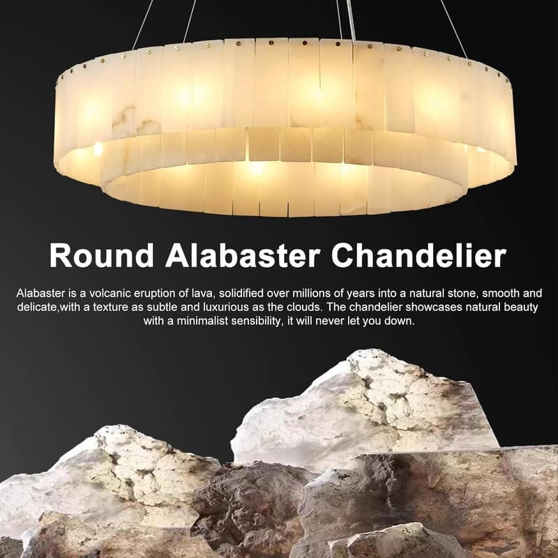 KAYLA Natural Alabaster Chandelier, Adjustable Modern Chandelier.