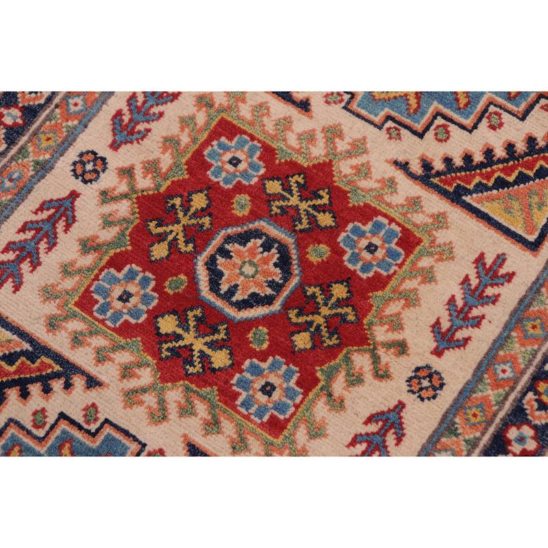 Rustic Kazak Waylon Beige/Red Wool Rug - 3'5'' x 5'1''