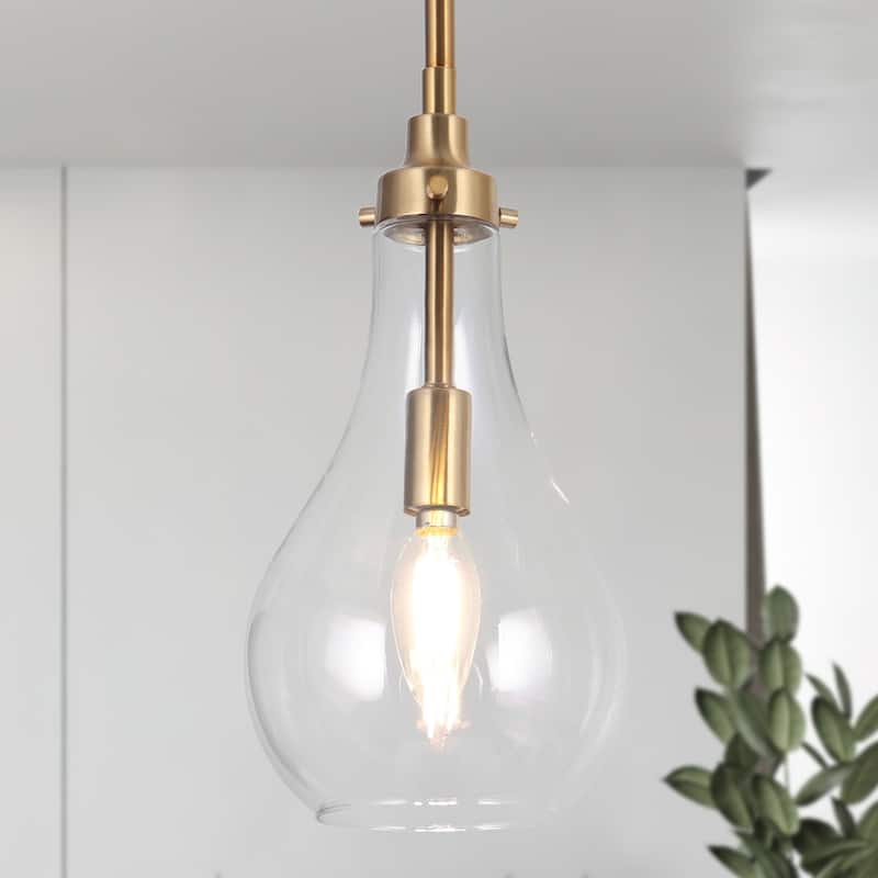 Synia Mid-century Modern Globe Single Farmhouse Pendant Lights with Tear Drop Glass - D 6'' x H 73.3''