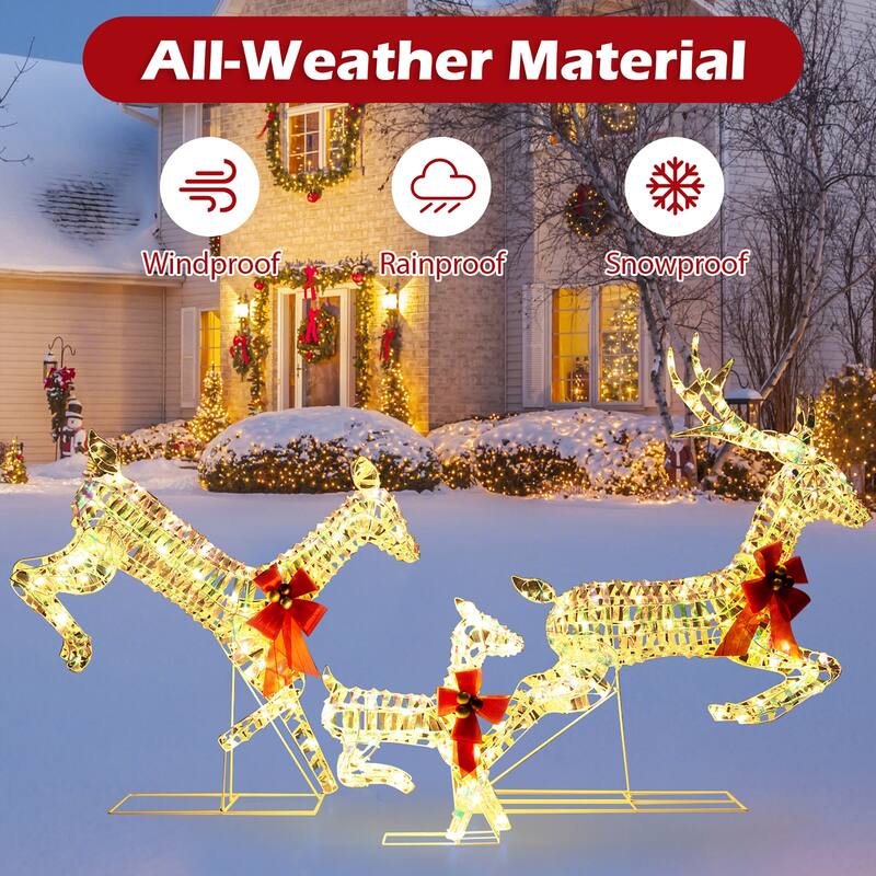 Gymax Christmas Lighted Reindeer w/ LED Lights & Red Bows Stakes - Multi - See Details